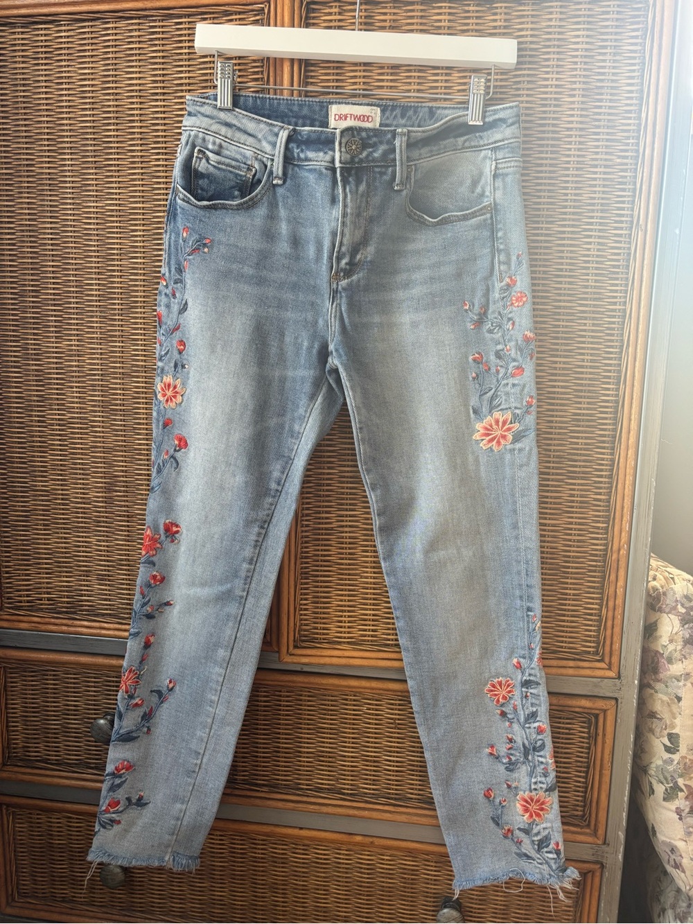 Driftwood Women's Light Blue Embroidered Floral Jeans